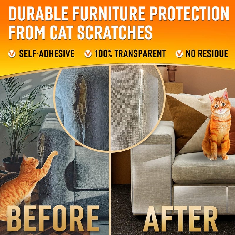 Primens Heavy Duty Cat Scratch Deterrent Furniture Protectors for Sofa, Doors, Clear Couch Protectors from Cats Scratching, Anti Cat Scratch Tape Guards (Clear, 20 Sheets 17x12) - Image 2